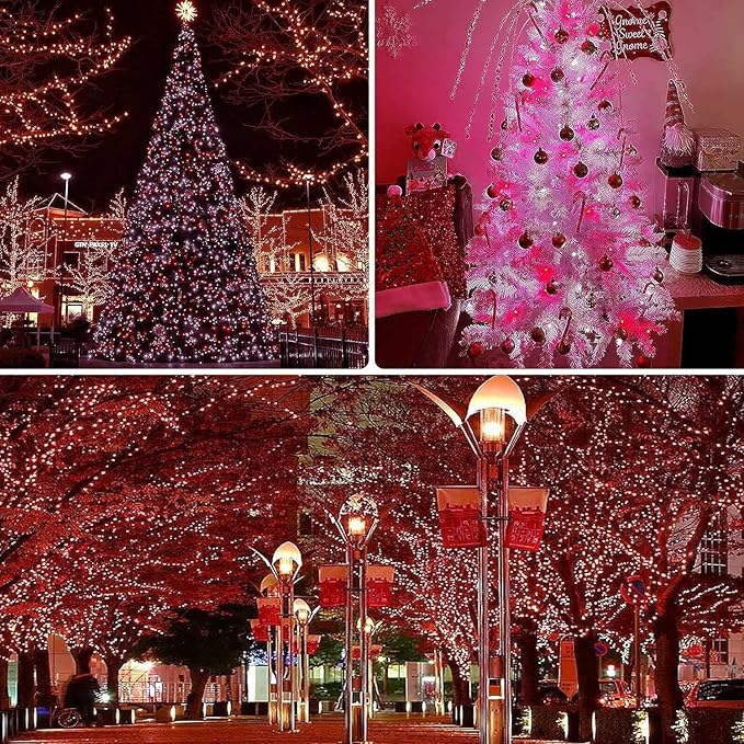 Connectable 240LED 88Ft 13Modes Christmas String Lights Outdoor Indoor | Extendable Green Wire Red & White Christmas Tree Lights with Timer | Twinkle Fairy Light Plug in for Xmas Tree (Red & White)