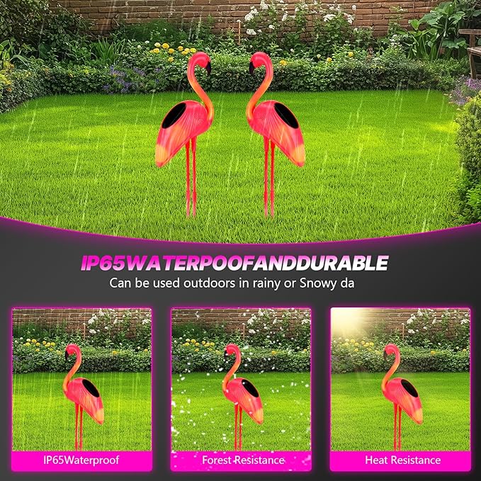 Solar Flamingo Lights 2 Pcs, Home Flamingo Ornament Light, Outdoor Decor Light for Lawns, Patios, Backyards, Pathways, Garden, Flamingo Decorations for Wedding, Christmas, Valentine, Gift for Women