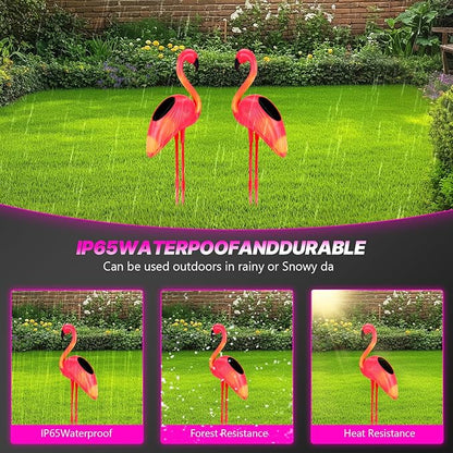 Solar Flamingo Lights 2 Pcs, Home Flamingo Ornament Light, Outdoor Decor Light for Lawns, Patios, Backyards, Pathways, Garden, Flamingo Decorations for Wedding, Christmas, Valentine, Gift for Women