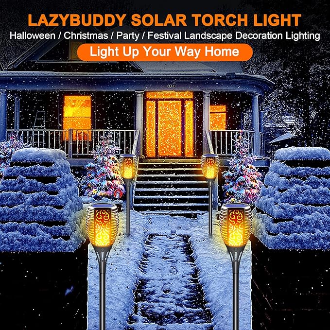 Large Size Solar Torch Light with Flickering Flame, Fire Effect Garden Lights Outdoor, IP65 Waterproof Tiki Torches for Pathway Yard Decor, Auto On/Off - Landscape Lighting (8 Pack)