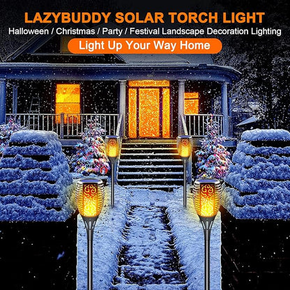Large Size Solar Torch Light with Flickering Flame, Fire Effect Garden Lights Outdoor, IP65 Waterproof Tiki Torches for Pathway Yard Decor, Auto On/Off - Landscape Lighting (8 Pack)