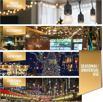 Aurio 48ft Waterproof Outdoor String Lights with Hanging Vintage LED Edison Bulbs - Commercial Grade Patio Lights for Cafe Ambiance - 36 in Light Spacing
