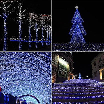 Wellisnow 164ft 500 LED Blue White Christmas Lights, 8 Lighting Modes Waterproof Christmas Lights Outdoor Plug in for Christmas Tree Yard Wedding Decorations(164FT,Blue&White)