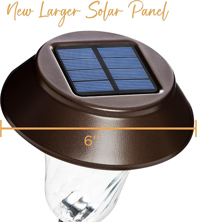2 Pack Super Size 6" Diameter Bronze Solar Path Light with Large Solar Panel, Glass Lens, Metal Ground Stake, and Extra-Bright LED for Garden, Lawn, Patio, Walkway, Driveway