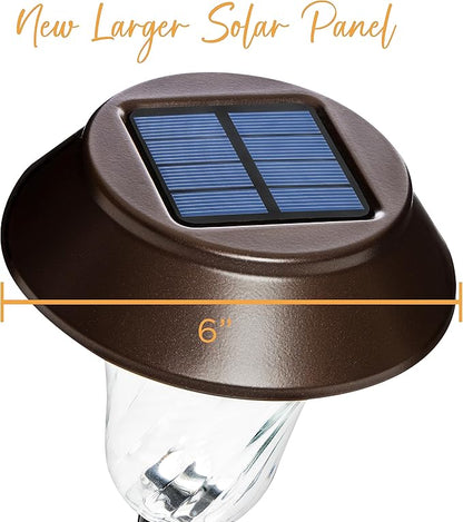 2 Pack Super Size 6" Diameter Bronze Solar Path Light with Large Solar Panel, Glass Lens, Metal Ground Stake, and Extra-Bright LED for Garden, Lawn, Patio, Walkway, Driveway