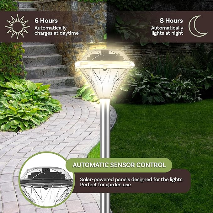 24-Pack LED Solar Outdoor Waterproof Garden Lights - Cold White Solar Pathway - Yard, Driveway, or Landscape Lighting by Pure Garden (Silver)