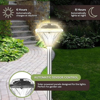 24-Pack LED Solar Outdoor Waterproof Garden Lights - Cold White Solar Pathway - Yard, Driveway, or Landscape Lighting by Pure Garden (Silver)