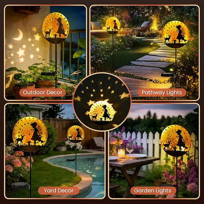 Garden Solar Lights Outdoor Shepherdess Silhouette Stakes, Waterproof Outdoor Metal Decor Gifts for Women Mom, Art Cut-Out Girl Lamb Sculpture for Yard, Patio, Garden, Porch, 1 Pack