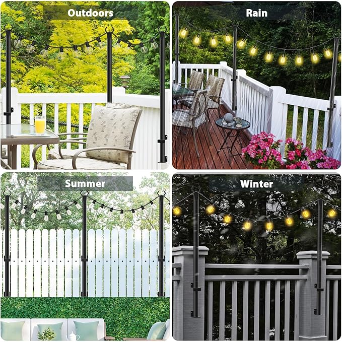 4 Pack String Light Poles,5Ft Metal Poles for Outdoor String Lights,Outdoor Light Poles with Post,Poles/Stand for | Lumora