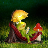 Leekung Solar Frog Garden Decor,Frog Statue with Solar Light for Outdoor Decorations,Reading Frog Figurine Garden | Lumora