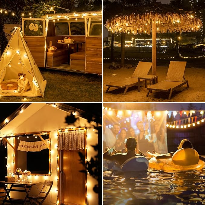 Outdoor String Lights 150FT with Remote Dimmer, G40 Globe LED Patio Lights with 75 Edison Plastic Bulbs(4 Spare), Waterproof Hanging Lights for Backyard Balcony Yard Deck Garden Party