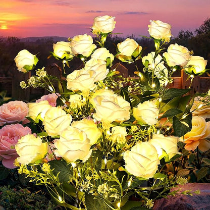 GIGALUMI Solar Lights Outdoor for Garden Decor, 4 Pack Solar Flower Lights Waterproof, 2 Lighting Modes 28 Rose Flowers for Pathway,Yard, Patio Decoration, Gardening Gifts for Women (White)