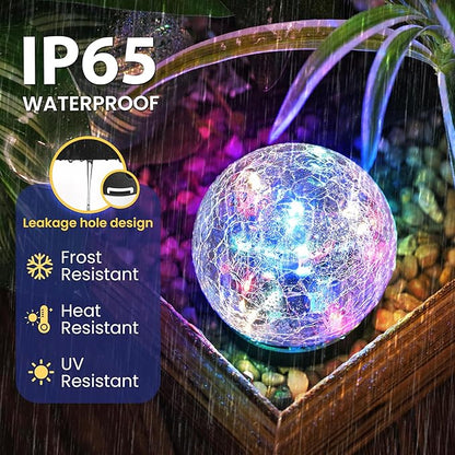 Solar Lights Outdoor for Yard Patio Porch, Garden Decor Birthday Gifts for Mom Women, Solar Globe Lights Waterproof Cracked Glass Ball Outdoor Decorations Balcony Backyard (2 Pack Multicolor)
