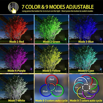 ROSHWEY Solar Spot Lights Outdoor, Colored Solar Outdoor Lights Waterproof Christmas Solar Powered Spotlight Landscape Lighting for Outside House Garden Yard Tree Pool Halloween Decorative, 4 Pack