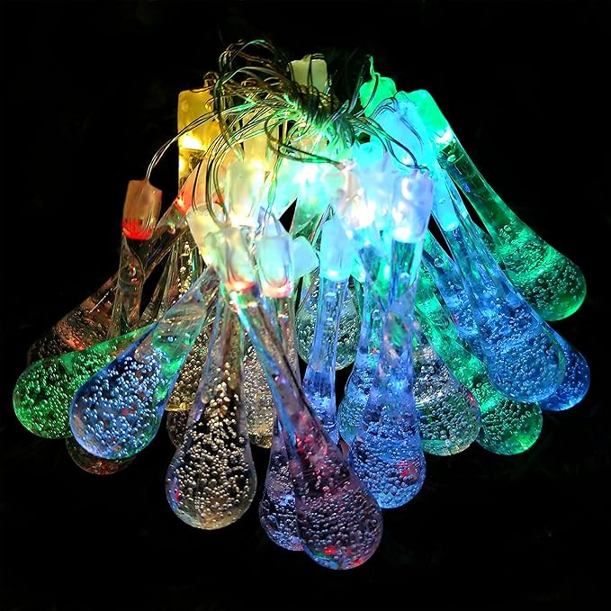 Hometown Evolution, Inc. Solar Powered LED Lights (30 LED, Solar Water Drop - 8 Foot - Multi Colored)