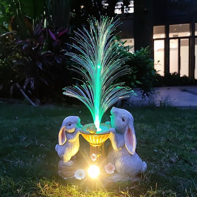 Solar Rabbit Garden Statues，LED Lights Outdoor with 7 Multi-Color Changing Modes Solar Garden Decor Yard Lights Outside Patio Lawn, Gifts for Mom Grandma Women Birthday