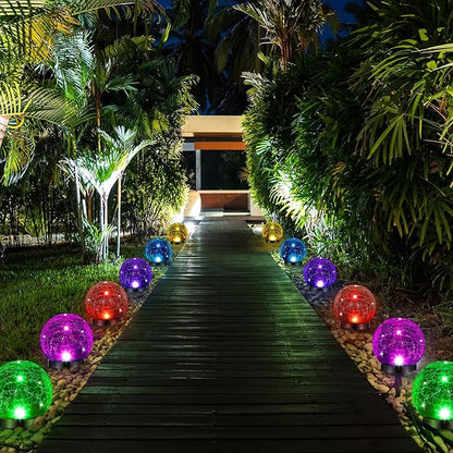 3 Pcs Extra Large Solar Globes Lights Outdoor Cracked Glass Ball Solar Light Multi Color Pre Lit Crystal Waterproof Lawn Globes for Yard Landscape Garden Decor (4.72")