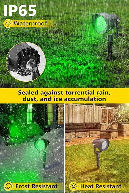 T-SUN Green Spotlight Outdoor, Waterproof LED Landscape Lighting with US Plug, Easy Install 270° Adjustable Outdoor Spot Lights for Garden Tree Yard Decor
