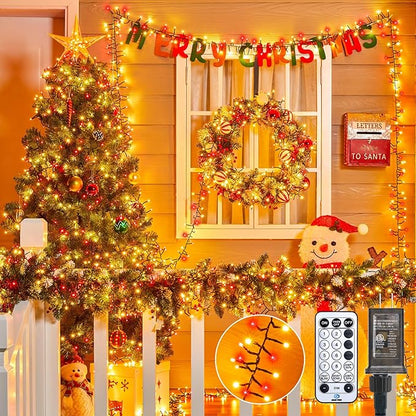 Christmas Cluster Lights Outdoor - 2000LED 100Ft Bright 8 Modes Timer Remote, Waterproof Plug-in Fairy String for Tree, Garland, Window, Xmas Decorations, Red & Warm White