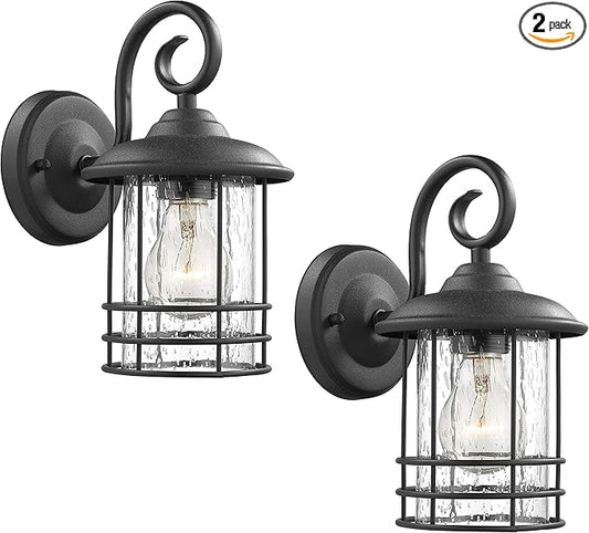 Emliviar 1-Light Outdoor Wall Lantern 2 Pack, Exterior Wall Lamp Light in Black Finish with Clear Seeded Glass -Twin Pack, OS-1803CW1