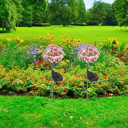 Operitacx Solar Hydrangea Lawn Stick Lamp Outdoor Solar Garden Light Red Yard Stake Pathway Lighting for Patio and Villa Landscape