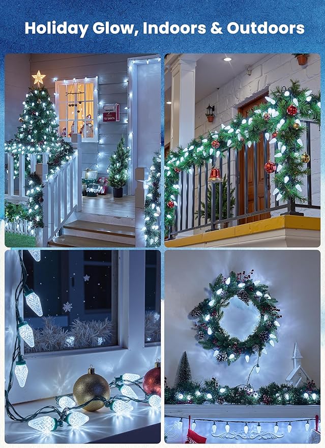 C9 LED Christmas Lights Outdoor, 81 Feet 100 LED String Light with Timer & 8 Lighting Mode, Waterproof Commercial | Lumora