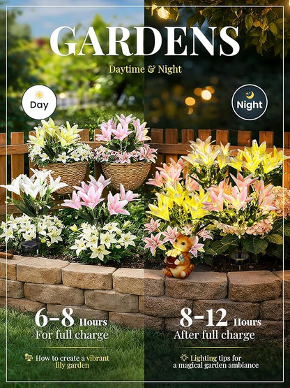 GIGALUMI Solar Garden Lights, LED Lily Garden Decor Carefree Solar Flowers Outdoor Waterproof, Yard Decorations Outdoor, Allergy-Free, Everlasting Light up Flowers for Yard Patio Garden (Set of 3)