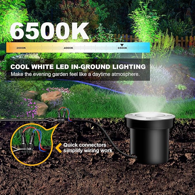 8Pack Low Voltage Landscape Lights with Connectors 3W LED 12-24V In-Ground Lighting IP67 Waterproof Garden Light | Lumora