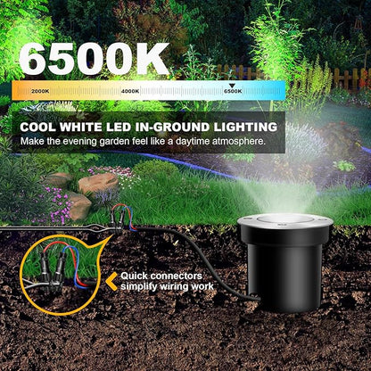 8Pack Low Voltage Landscape Lights with Connectors 3W LED 12-24V In-Ground Lighting IP67 Waterproof Garden Light 6500K Outdoor Decorative Lights for Yard Pathway Wall Patio (Cool White)