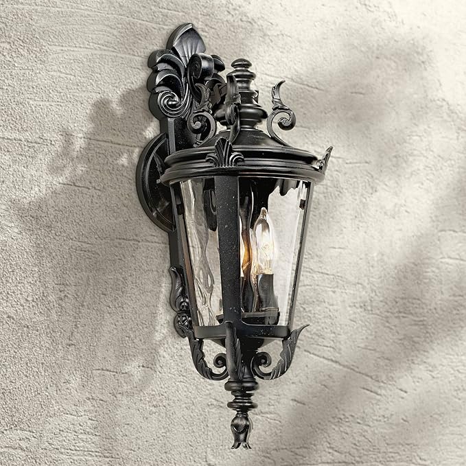 John Timberland Casa Marseille European Outdoor Wall Light Fixture Textured Black French 21 3/4" Clear Hammered | Lumora