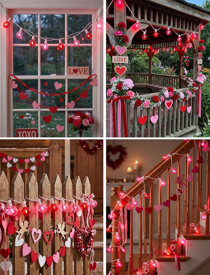50Ft Red and Pink G40 LED Outdoor String Lights, Hanging Globe Patio Lights with 27 Shatterproof LED Bulbs(2 Spare), Valentine's Day Decorations Lights for Home Garden Party Wedding Decor, E12 Base