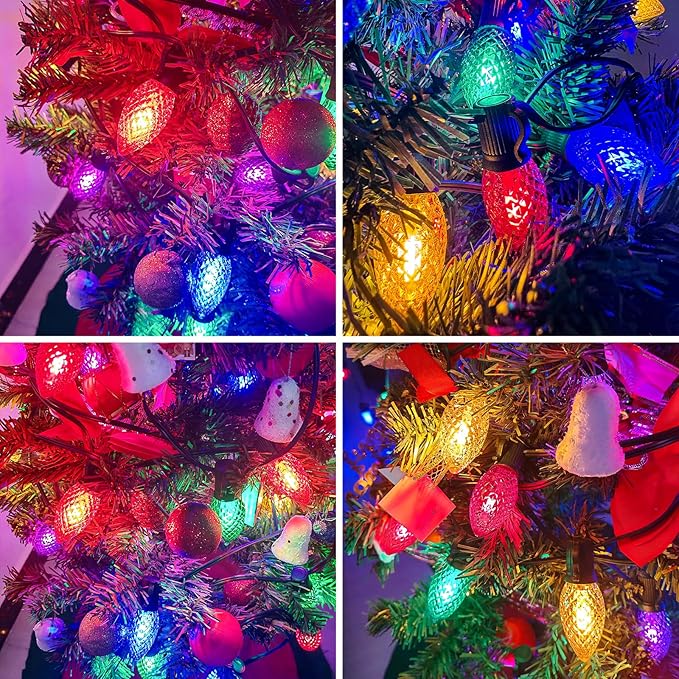 Kawaya Outdoor Christmas String Lights: C9 LED faceted Tree Lights, 50FT 50 Bulbs Multi Colored Indoor Decorations Lights, IP65 Commercial Waterproof Xmas Lights for Outside Roof House Walkway Pathway