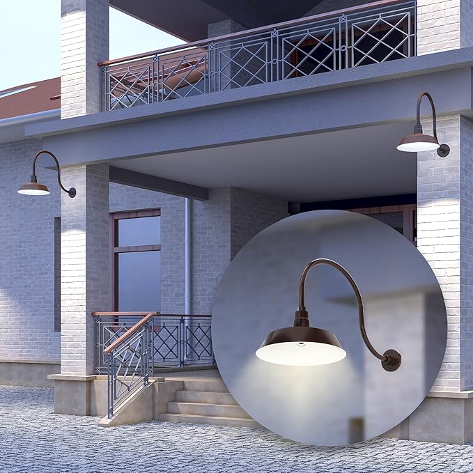 14in. Architectural Bronze Outdoor Gooseneck Barn Light Fixture With 24in. Long Extension Arm - Wall Sconce | Lumora