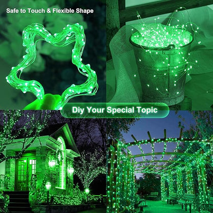Woohaha 2 Pack 100 LED Solar Green String Lights, 33ft Waterproof Green Solar Fairy Lights for Christmas Tree Party Wedding Halloween St. Patrick's Day Decor