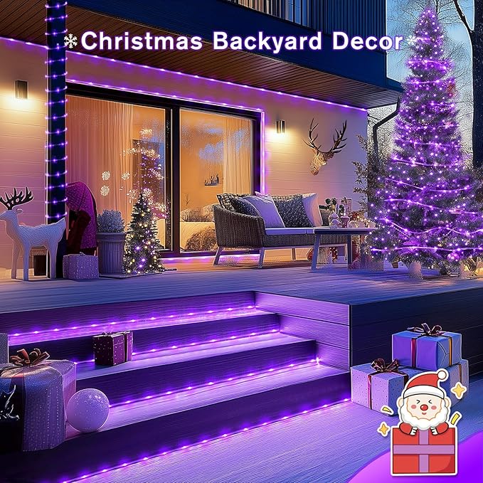 JMEXSUSS 200 LED Purple Solar Halloween Lights, 66 ft Rope Lights Outdoor Waterproof, PVC Tube Purple Christmas | Lumora