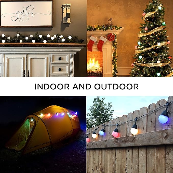 Enbrighten USB-Powered Cafe String Lights, 24ft, 24, LED, Color Changing, Indoor or Outdoor, Camping, Tailgate, Dorm Room, Round Bulb, 48372