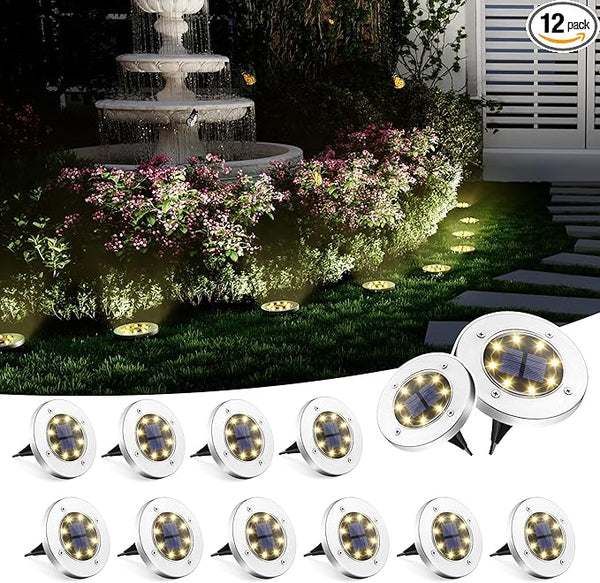 SOLPEX Solar Ground Lights, 12 Pack Solar Lights Outdoor Waterproof, 8 LED Solar Powered Landscape Lighting for | Lumora