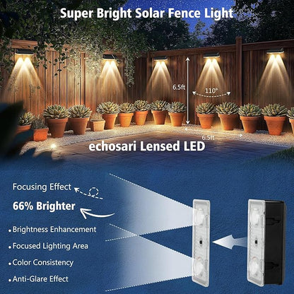echosari Solar Fence Lights 8 Pack, 100 Lumen Ultra Bright Solar Wall Lights Outdoor Waterproof Lighting Auto ON/Off for Backyard Patio Railing Porch Step (2700K Warm White)