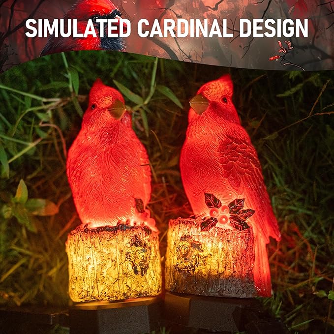 Dazzle Bright 2 Pack 22.5 in Cardinal Bird Solar Lights, Red Bird Solar Powered Lights Cardinal Garden Stake Light | Lumora