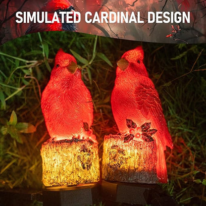 Dazzle Bright 2 Pack 22.5 in Cardinal Bird Solar Lights, Red Bird Solar Powered Lights Cardinal Garden Stake Light for Christmas Pathway Garden Lawn Yard Gifts Decoration