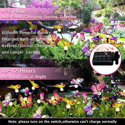 KBG Solar Garden Lights - Outdoor Waterproof Butterfly Lights, High Flexibility Iron Wire & Larger Solar Panel for Yard Patio Pathway Decoration (2-Pack Warm White)