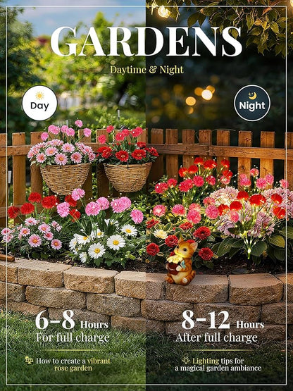 GIGALUMI Solar Lights Outdoor for Garden Decor, 6 Pack Solar Flower Lights Waterproof, 2 Lighting Modes 36 Flowers for Pathway,Yard, Patio Decoration, Gardening Gifts for Women (Multi-Colored)