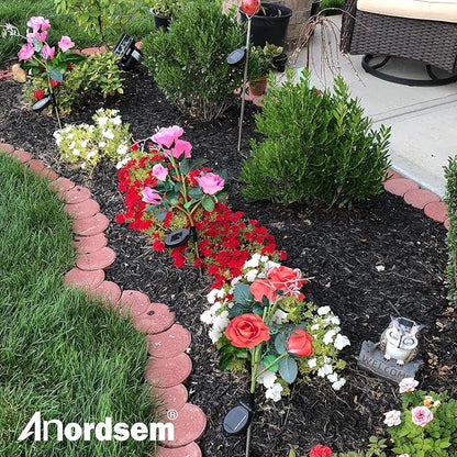 Anordsem Solar Garden Lights Outdoor: 10 Waterproof Fabric Roses 2 Pack - Pink LED Flower Decorations for Yard Patio Path Cemetery Grave - Mother's Day Gifts for Her Women Mom Wife