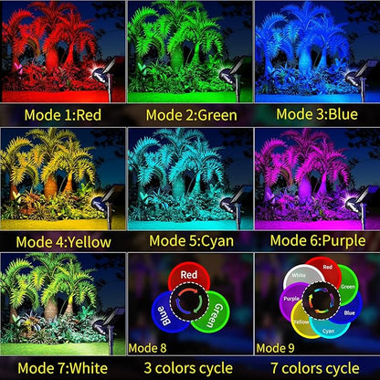 ROSHWEY Solar Spot Lights Outdoor, 7 Colors Halloween Christmas Outdoor Lights Waterproof Landscape Light 600LM Solar Spotlight Lighting for House Backyard Pool Patio Garden Decor- 2 Pack