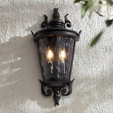 John Timberland Casa Marseille European Outdoor Wall Light Fixture Textured Black Scroll 17" Clear Hammered Glass | Lumora