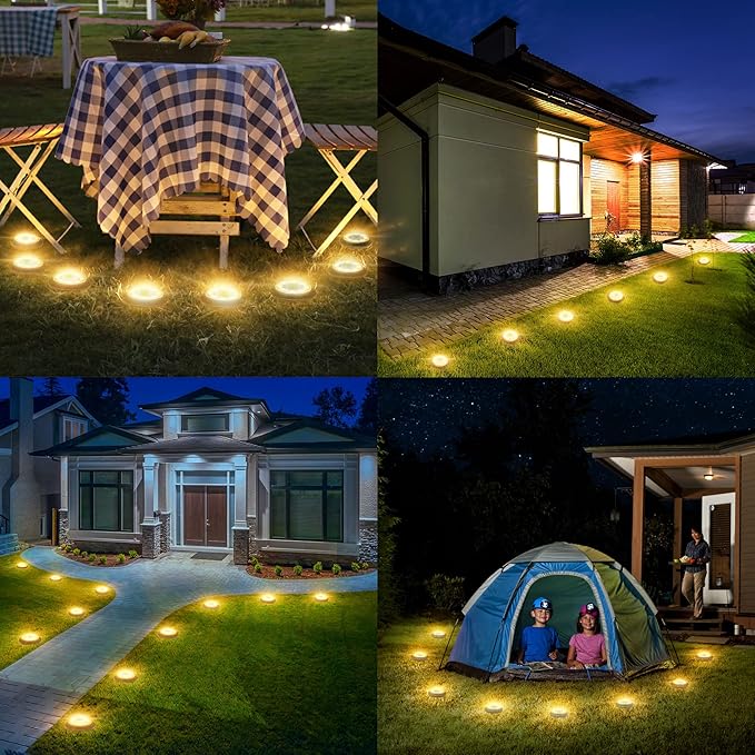 Flacchi Solar Lights Outdoor - Solar Powered Ground Lights Outdoor Solar Disk Light Waterproof Landscape Light for | Lumora
