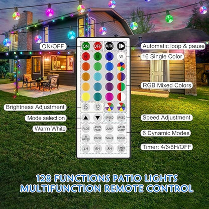 30FT LED Outdoor String Lights, G40 Globe Patio Lights with 24 Colors Color Changing and 128 Modes, Dimmable Waterproof Connectable Outdoor Light for Outside Backyard Porch Balcony Party Decoration