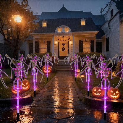 2Pack Halloween Outdoor Solar Garden Light 3D Terrifying Bat Purple Light Pole, Halloween Path Light, Suitable for Courtyard, Garden, and Party Decoration