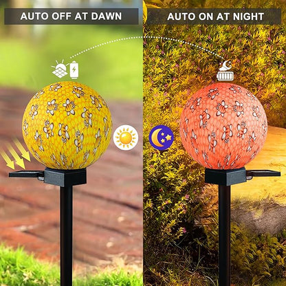 Bee Design Solar Pathway Lights Outdoor, Waterproof LED Garden Light with 7 Colors, Auto On/Off Landspace Lantern, Garden Decor for Yard, Patio, Planter, Walkway