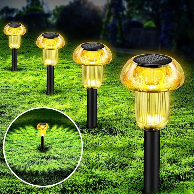 Easter Solar Pathway Lights Outdoor Decorative 4 Pack, Yellow LED Mushroom Solar Lights Outdoor Waterproof Solar | Lumora